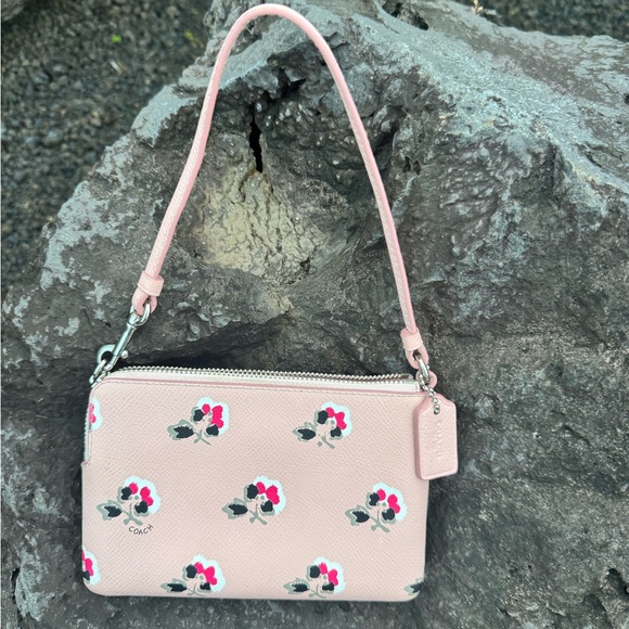 Coach Authentic Floral Leather Wristlet Mini Pouch Pink - Picture 3 of 9